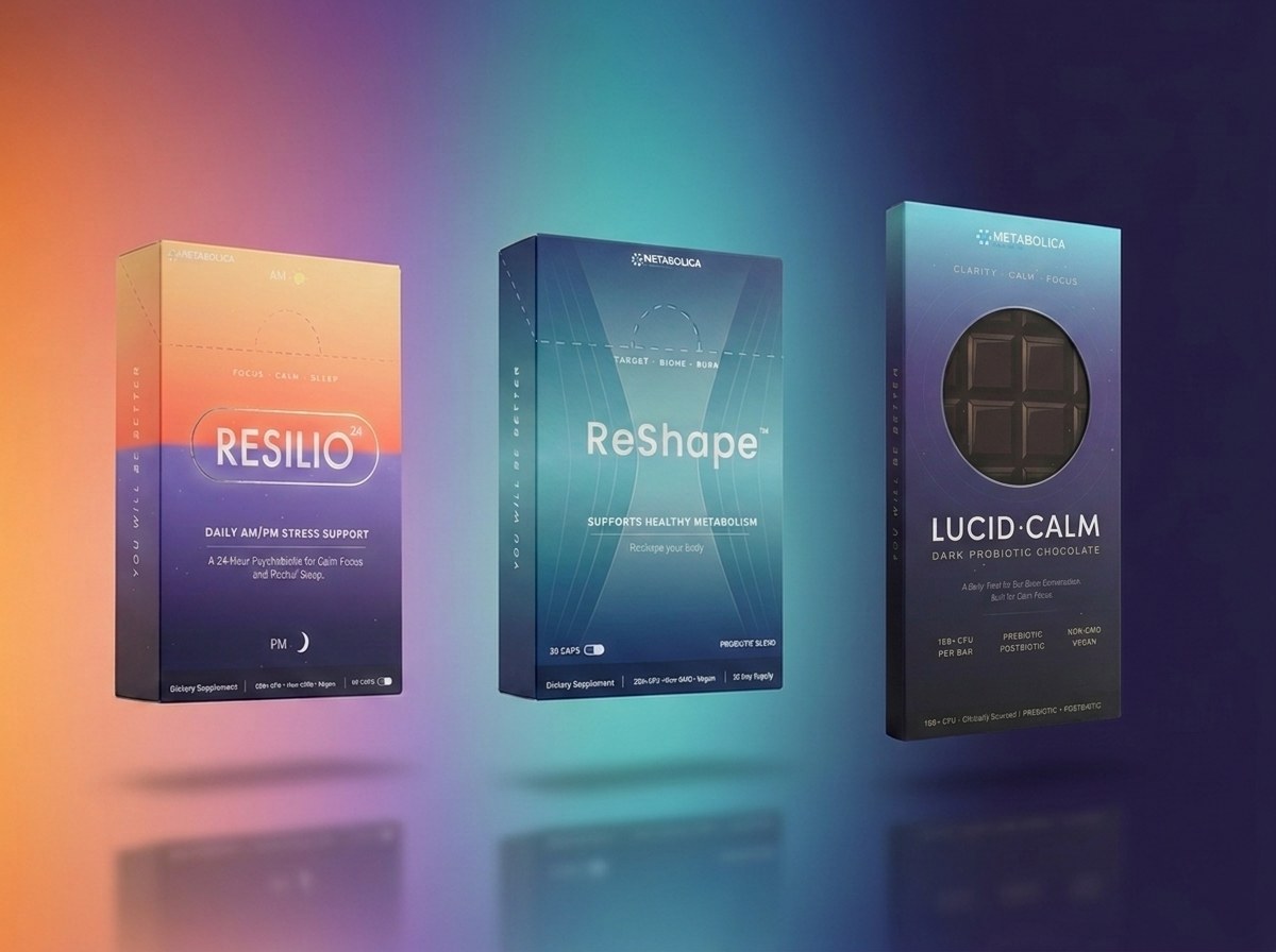 The full launch line — Resilio 24, ReShape, and Lucid Calm — one design system across all three SKUs.